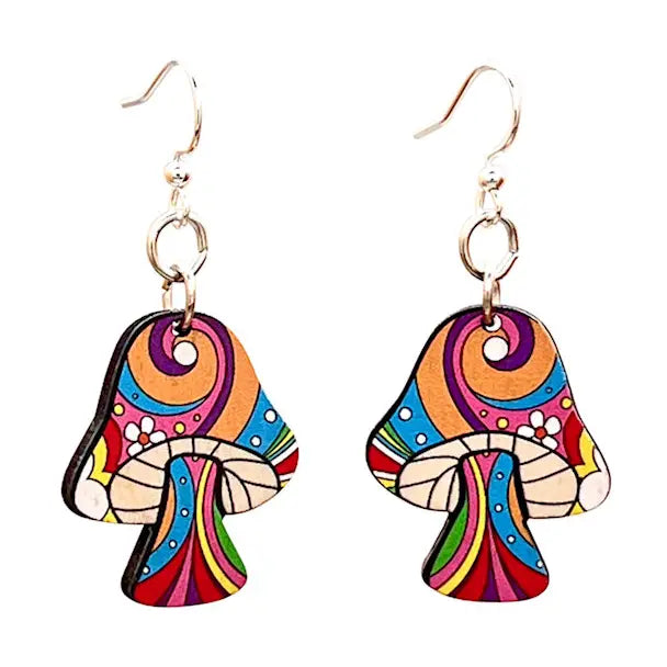 Psychedelic Mushroom Wooden Earrings