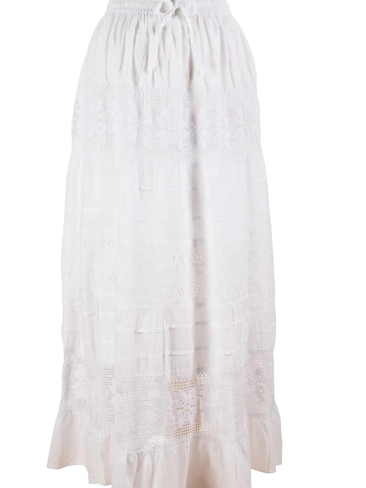 Long White Embroidered Skirt