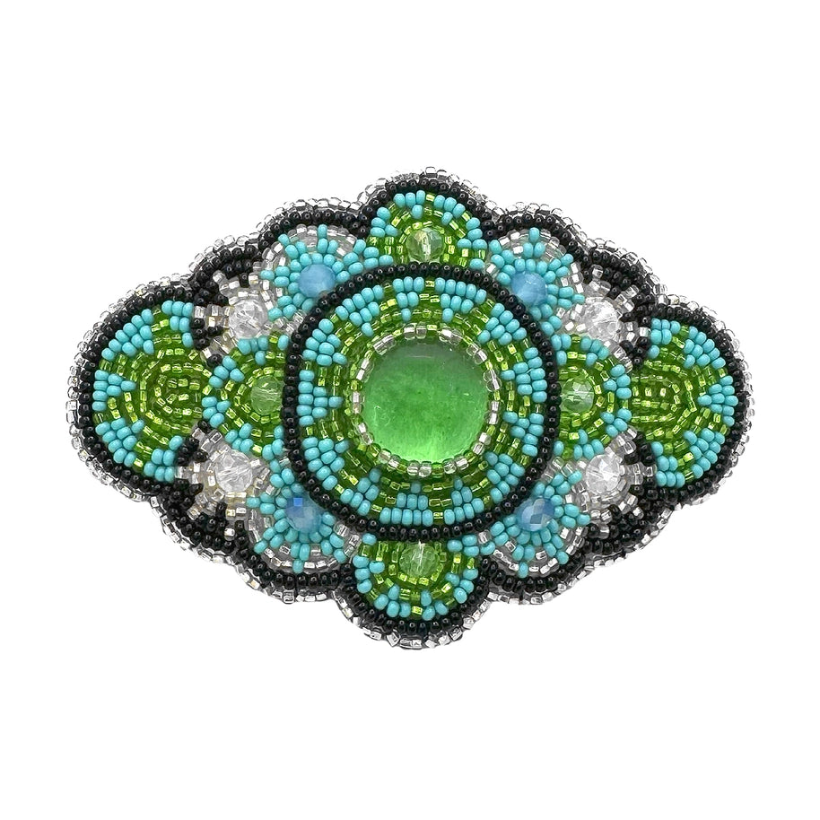 Large Beaded Mandala Seed Bead Barrette Hair Clip