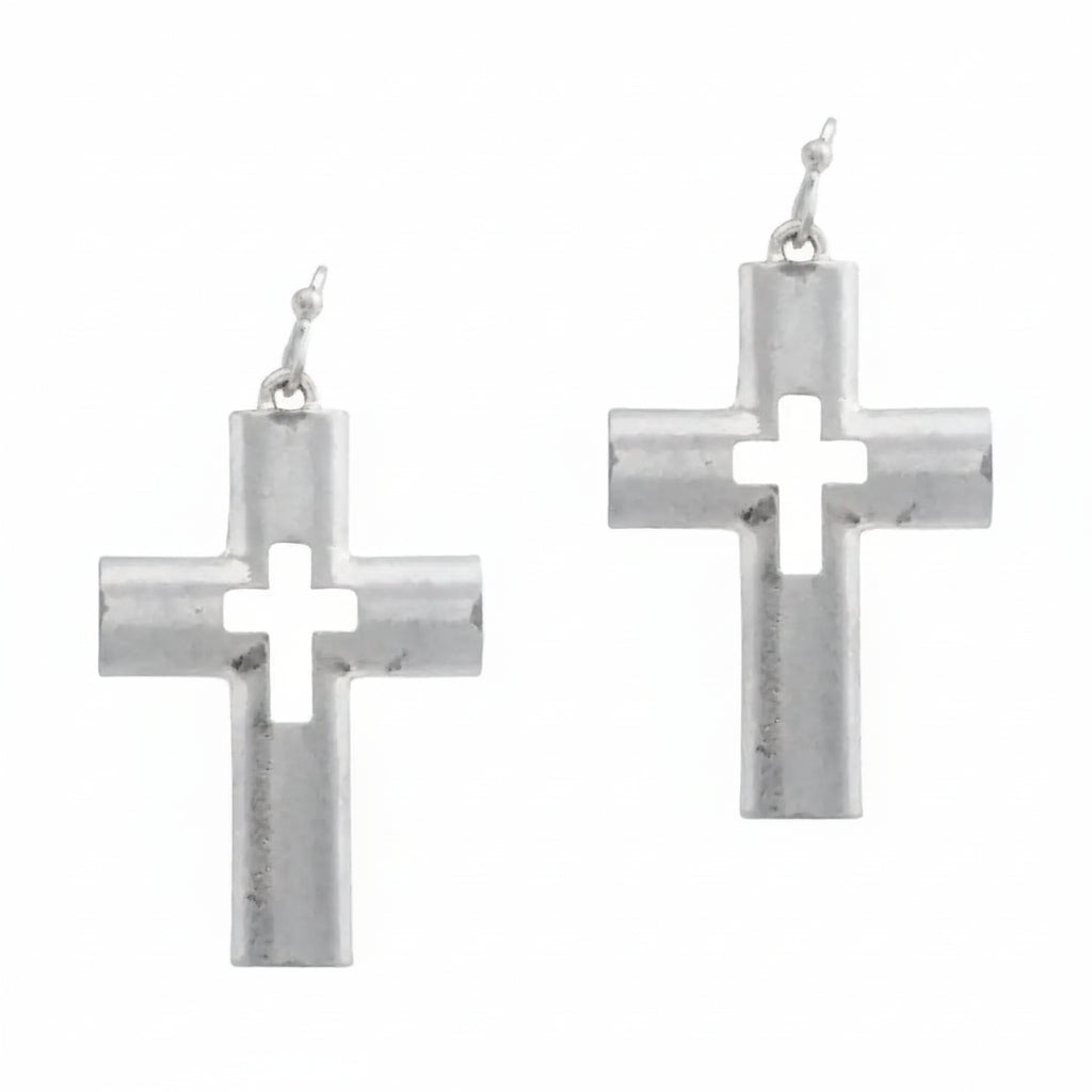 Matte Sliver Cutout Cross Earrings