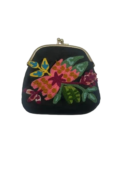 Embroidered Kiss Lock Wallet Pouch