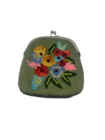 Embroidered Kiss Lock Wallet Pouch