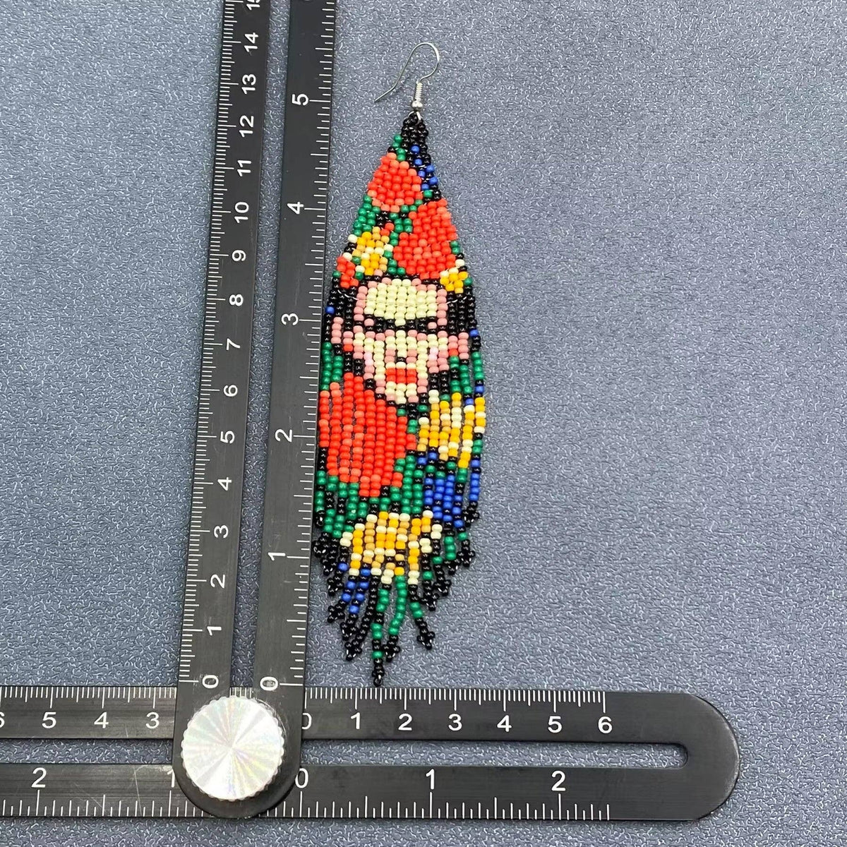 Face Pattern Seed-Bead Fringe Earrings