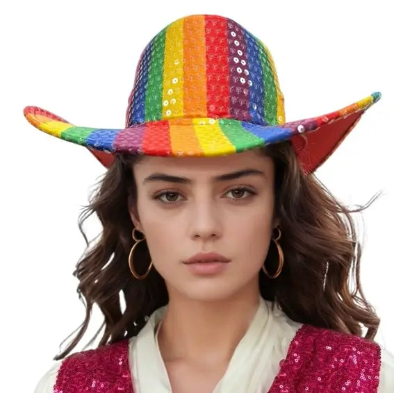Rainbow Sequin Cowboy Hat