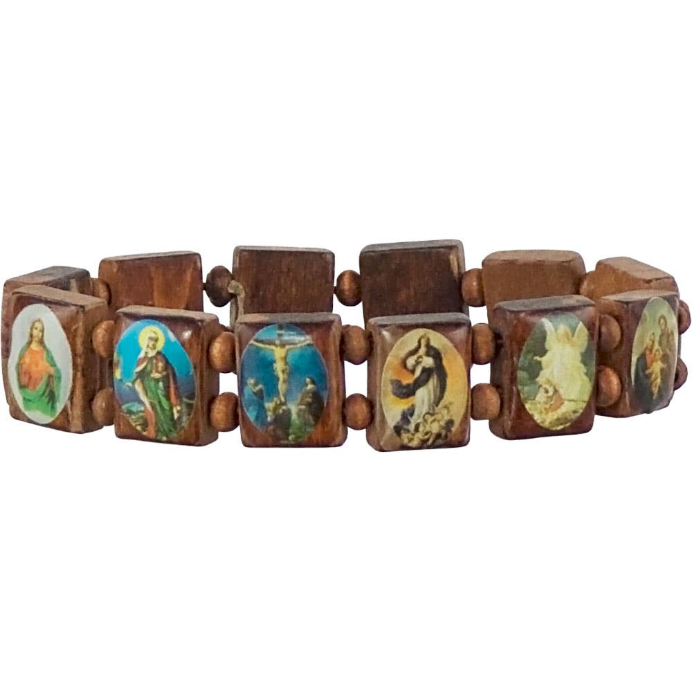 Saints Patron Elastic Wood Bracelet