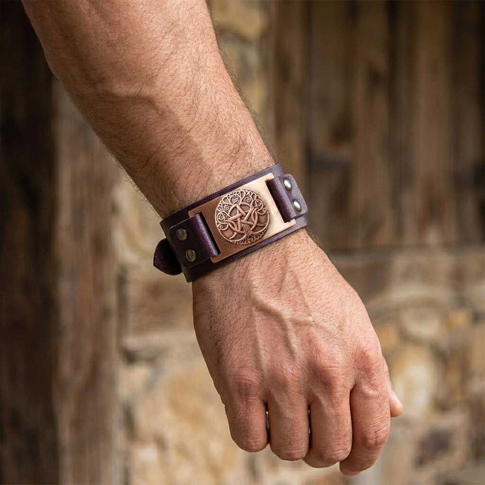 Tree of Life Brown Vegan Leather Adjustable Bracelet
