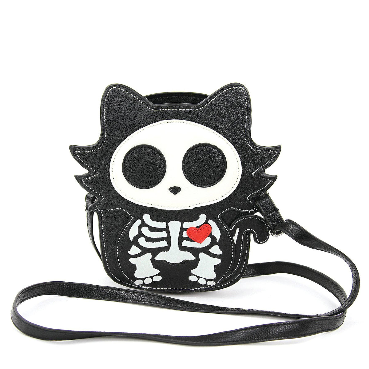 Glow in the Dark Sugar Skull Cat Crossbody Bag in Vinyl