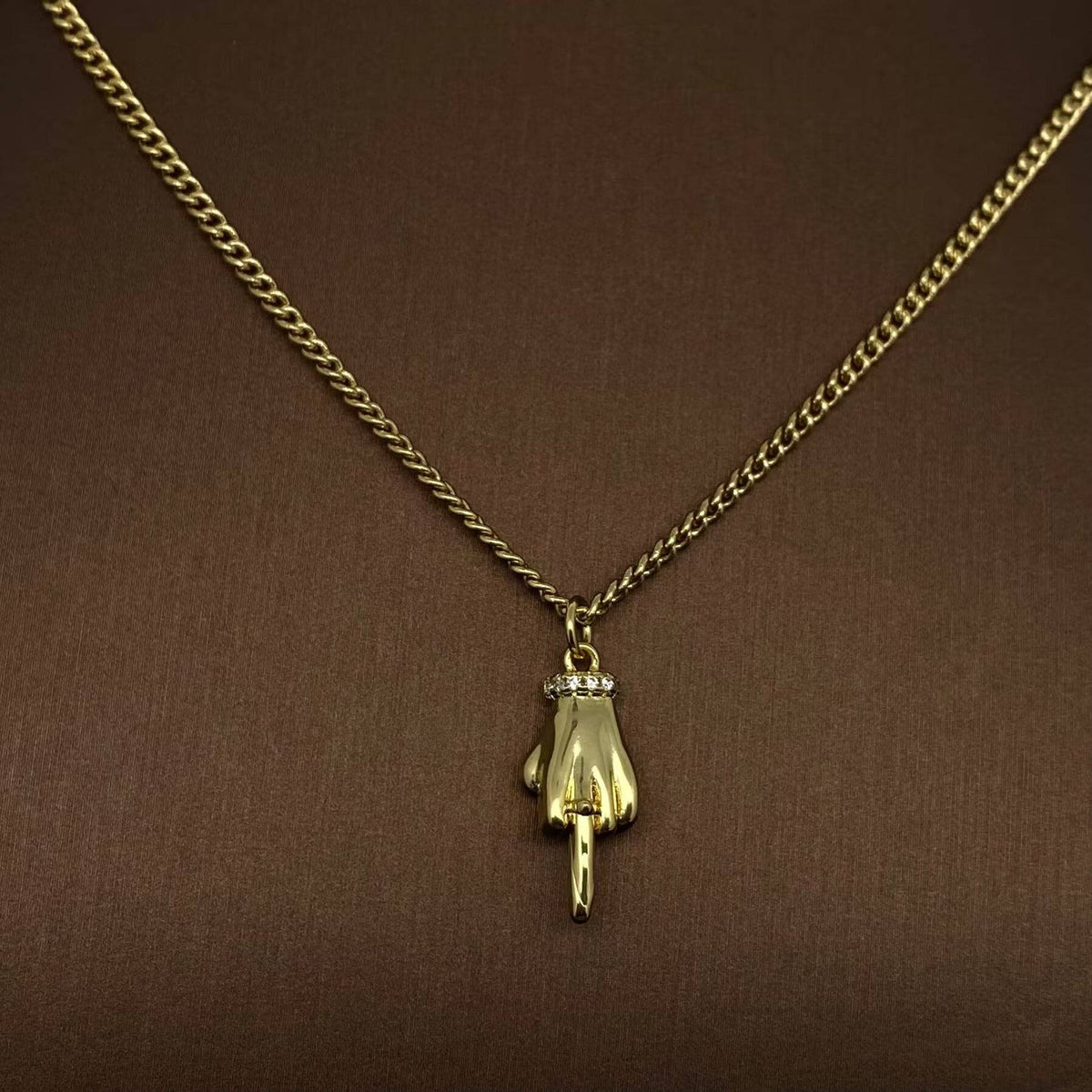 Creative Rhinestone Gesture Charm 18K Gold-plated Necklace