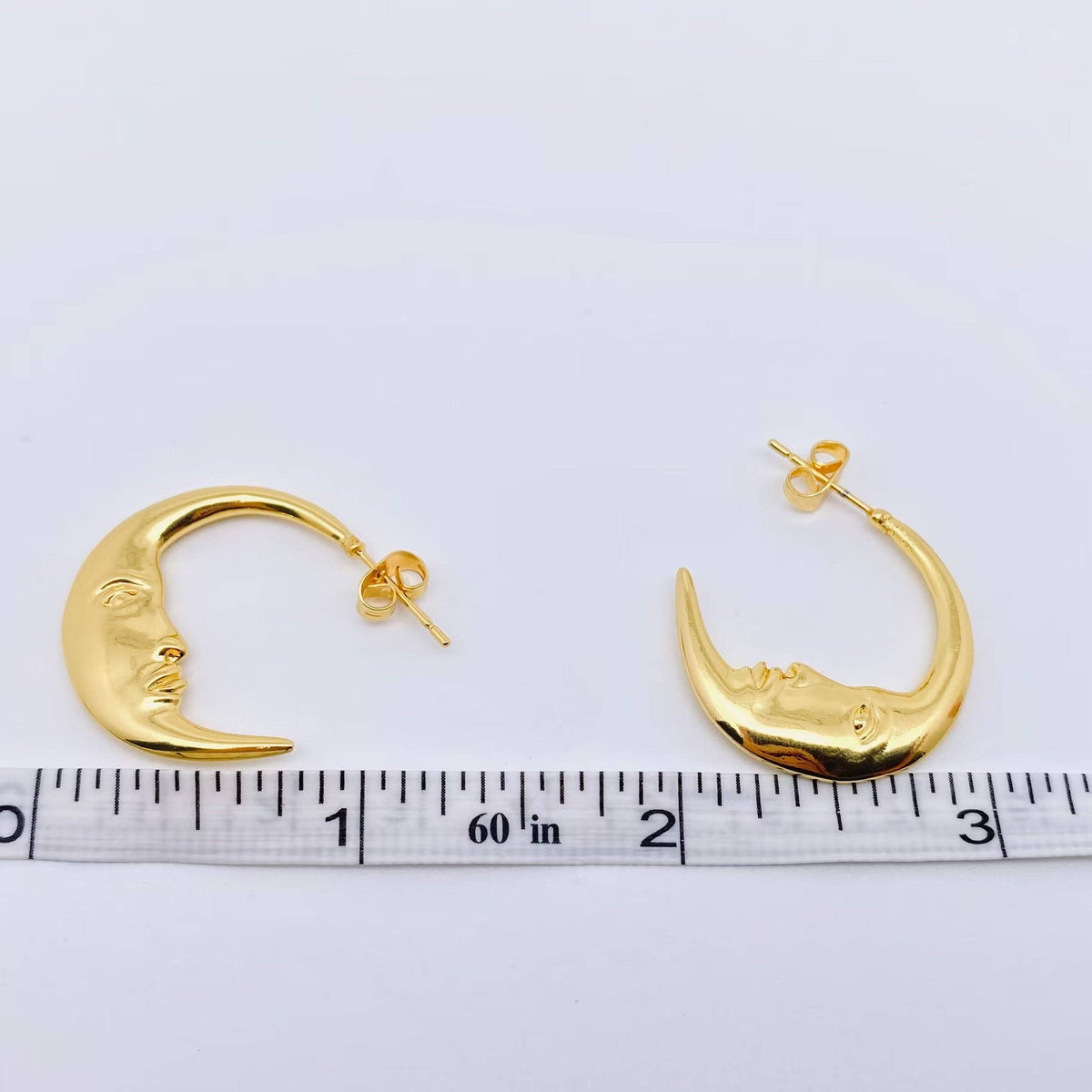 Mysterious Moon Face Gold-Plated Hoop Earrings