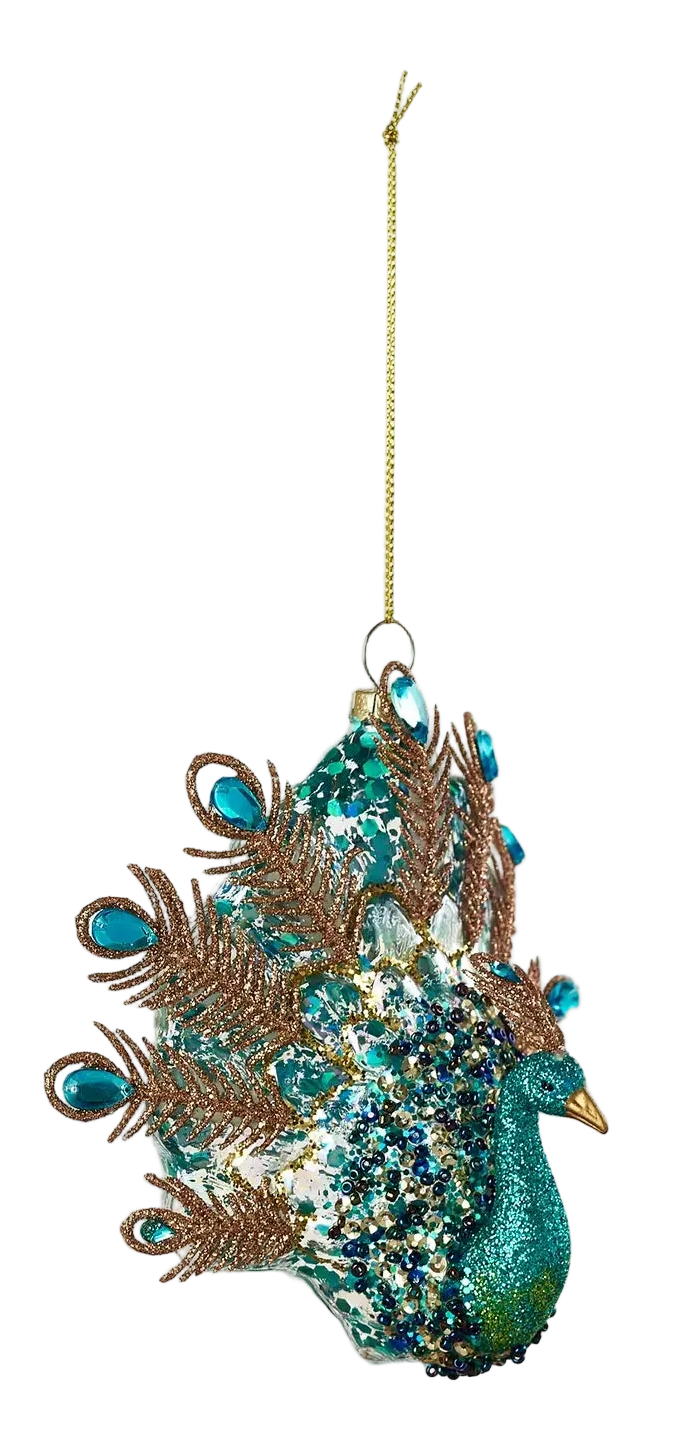 Peacock Glass Christmas Ornament