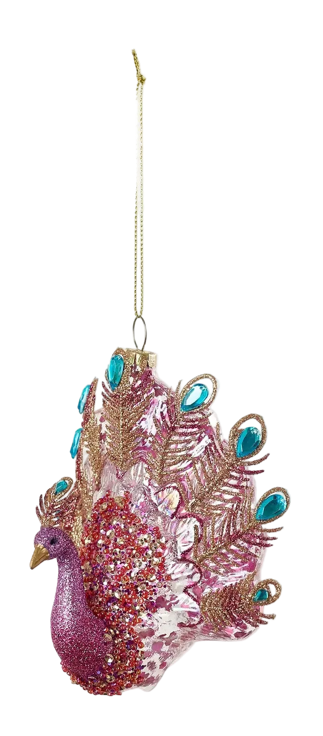 Peacock Glass Christmas Ornament