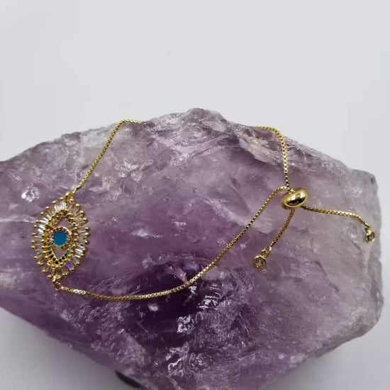18K Gold Plated Crystal Evil Eye Slide Bracelet