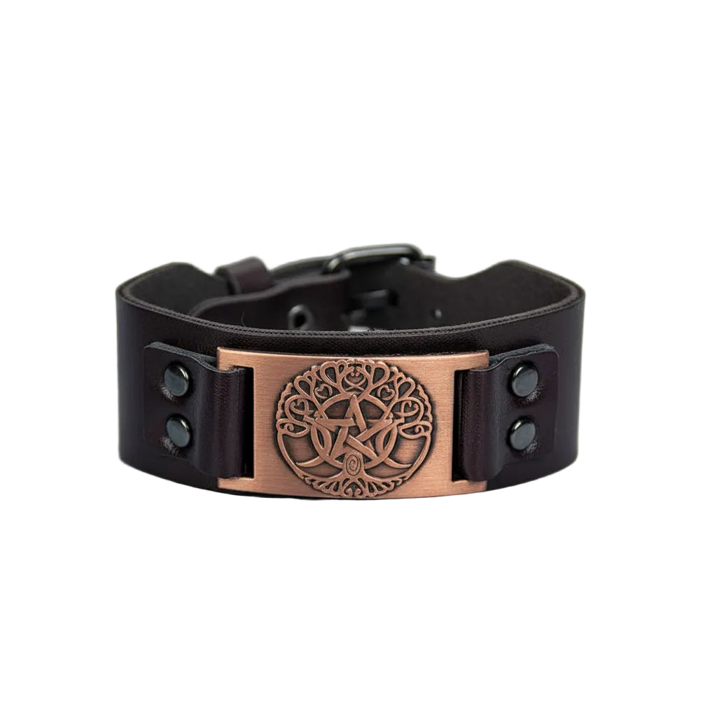 Tree of Life Brown Vegan Leather Adjustable Bracelet