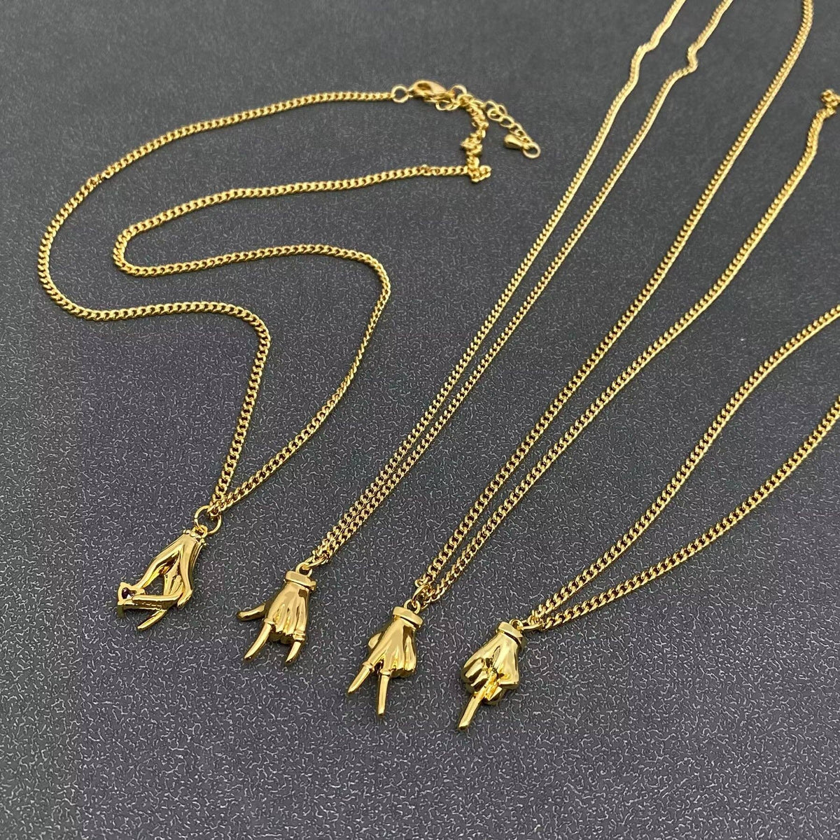 Creative Rhinestone Gesture Charm 18K Gold-plated Necklace