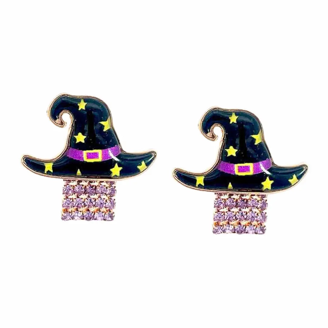 Witch Hat with Dangly Crystals Earrings