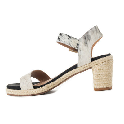 White Hairon Block Heels with Buckle Strap