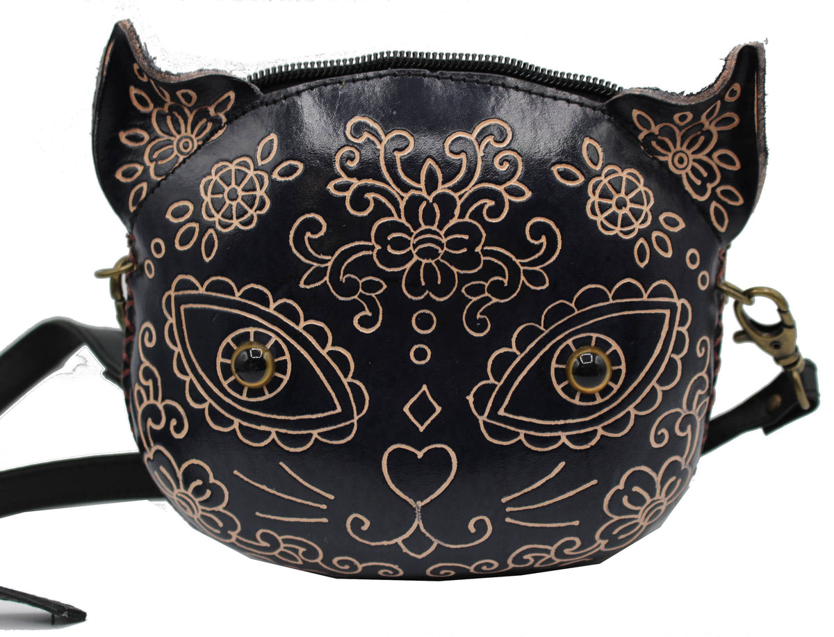 Sugar Skull Black Cat Purse Crossbody