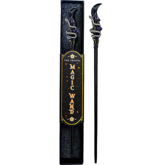 Black Obsidian Moon & Snake Magic Wand w/ Gift Box