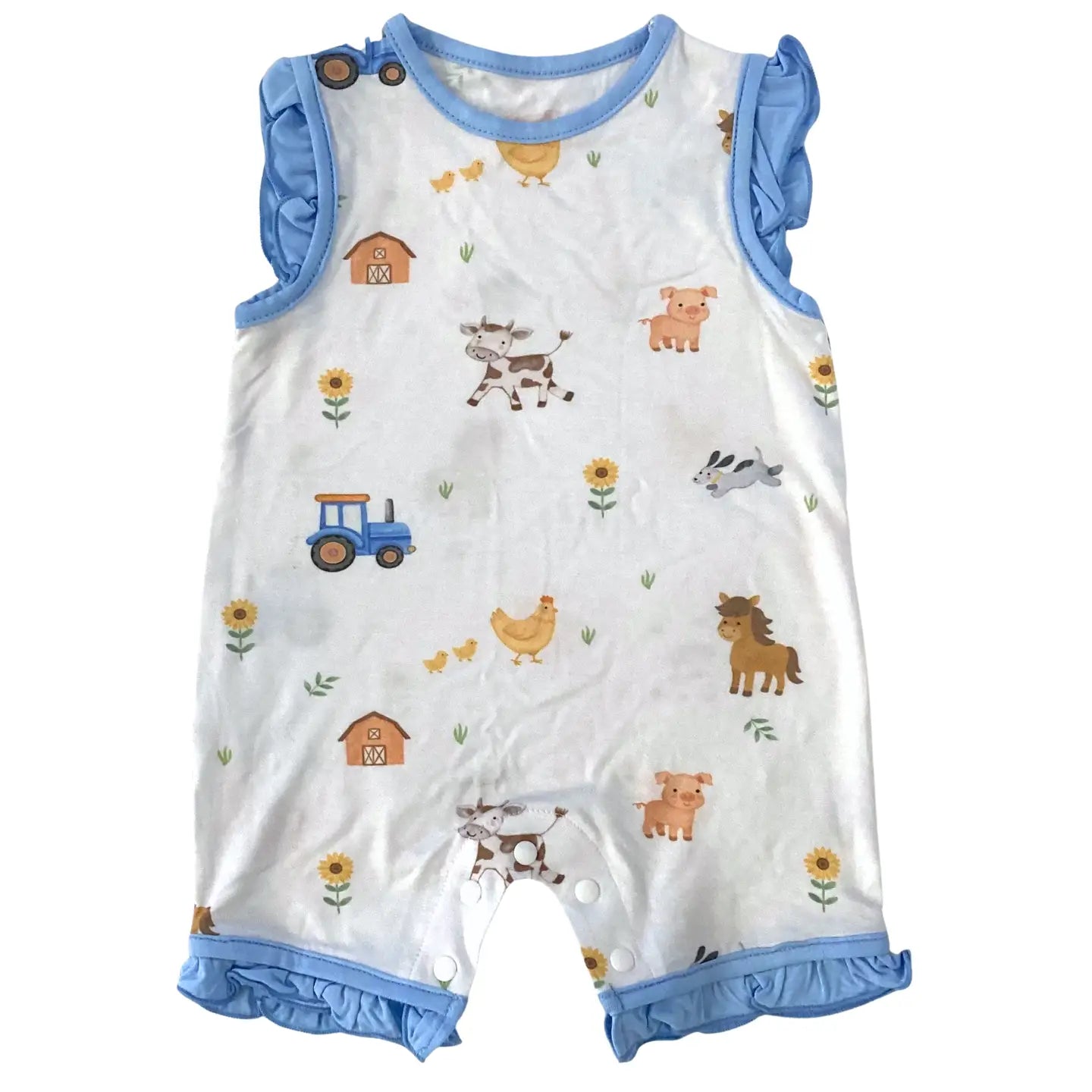 Farm Print Ruffle Bamboo Romper