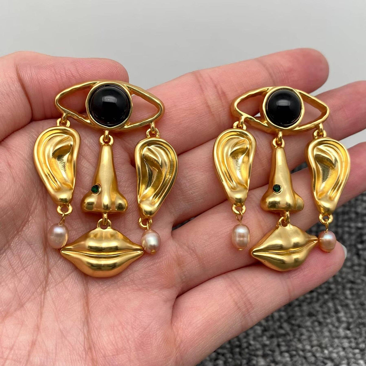 18K Gold Plated Abstract Facial Features Dangle Earrings