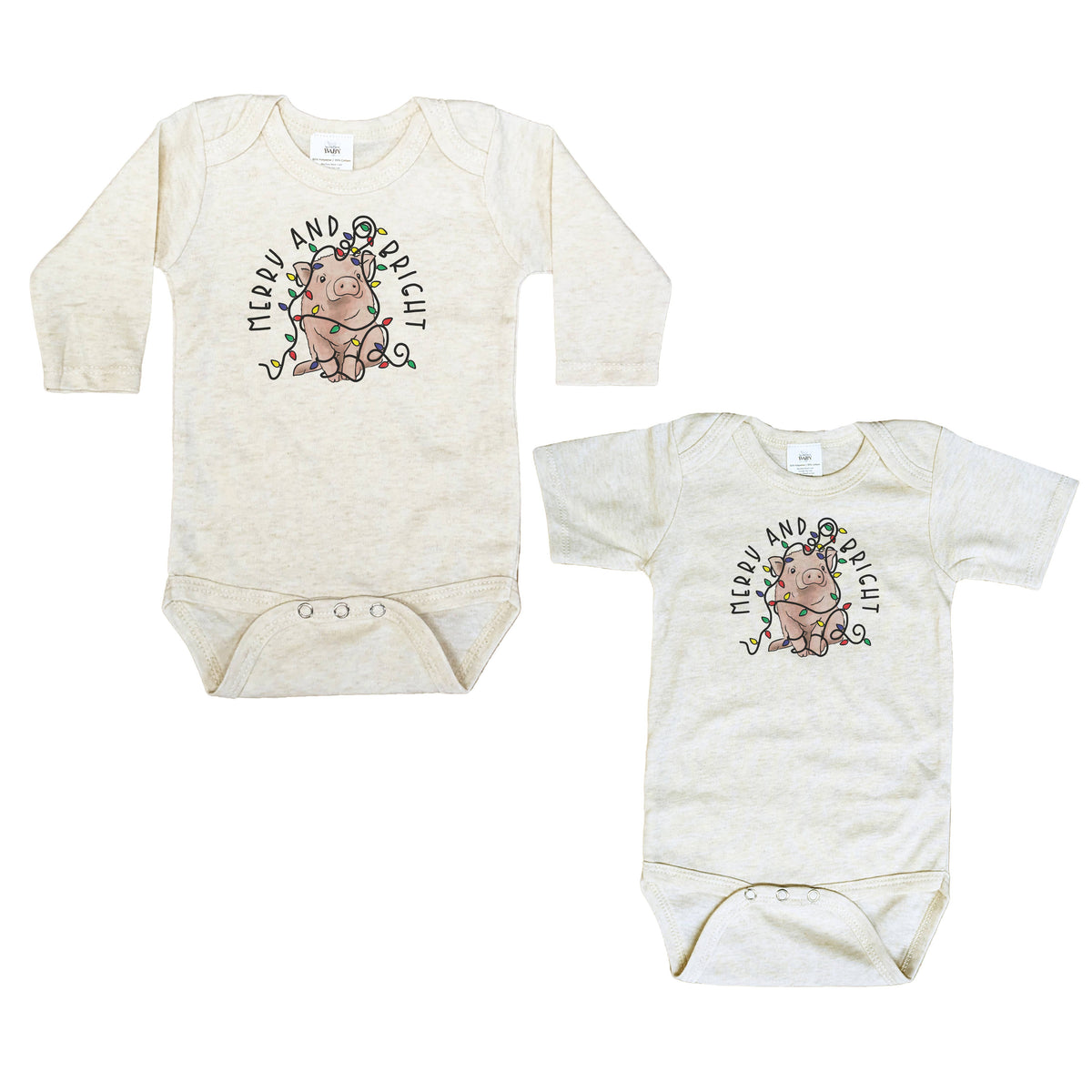 Merry & Bright Cute Pig Country Christmas Baby Bodysuit