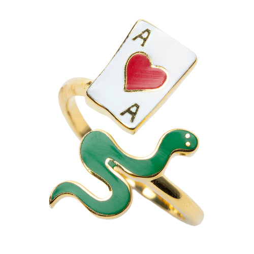 Ace of Hearts & Snake Adjustable Ring