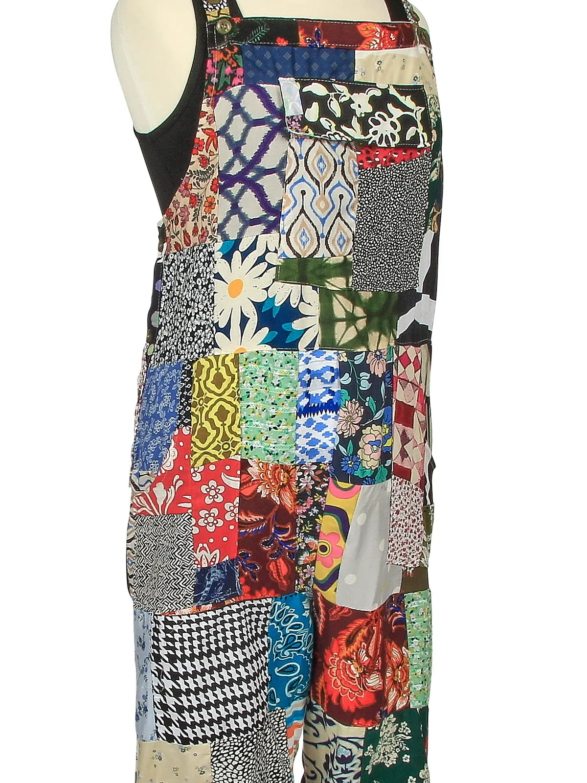 Cotton Patchwork Short Overalls
