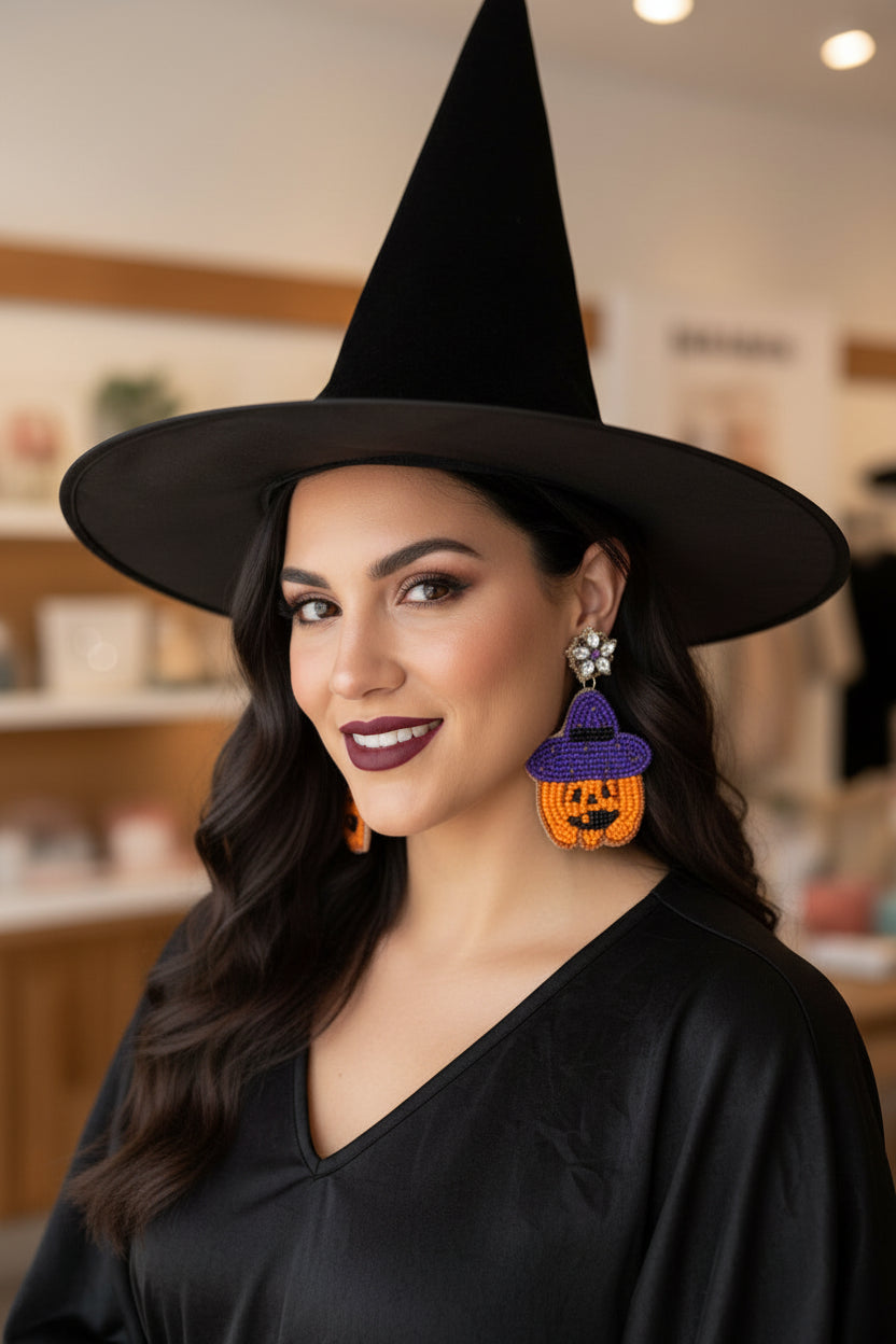 Jack-O-Lantern Seed Bead Earrings