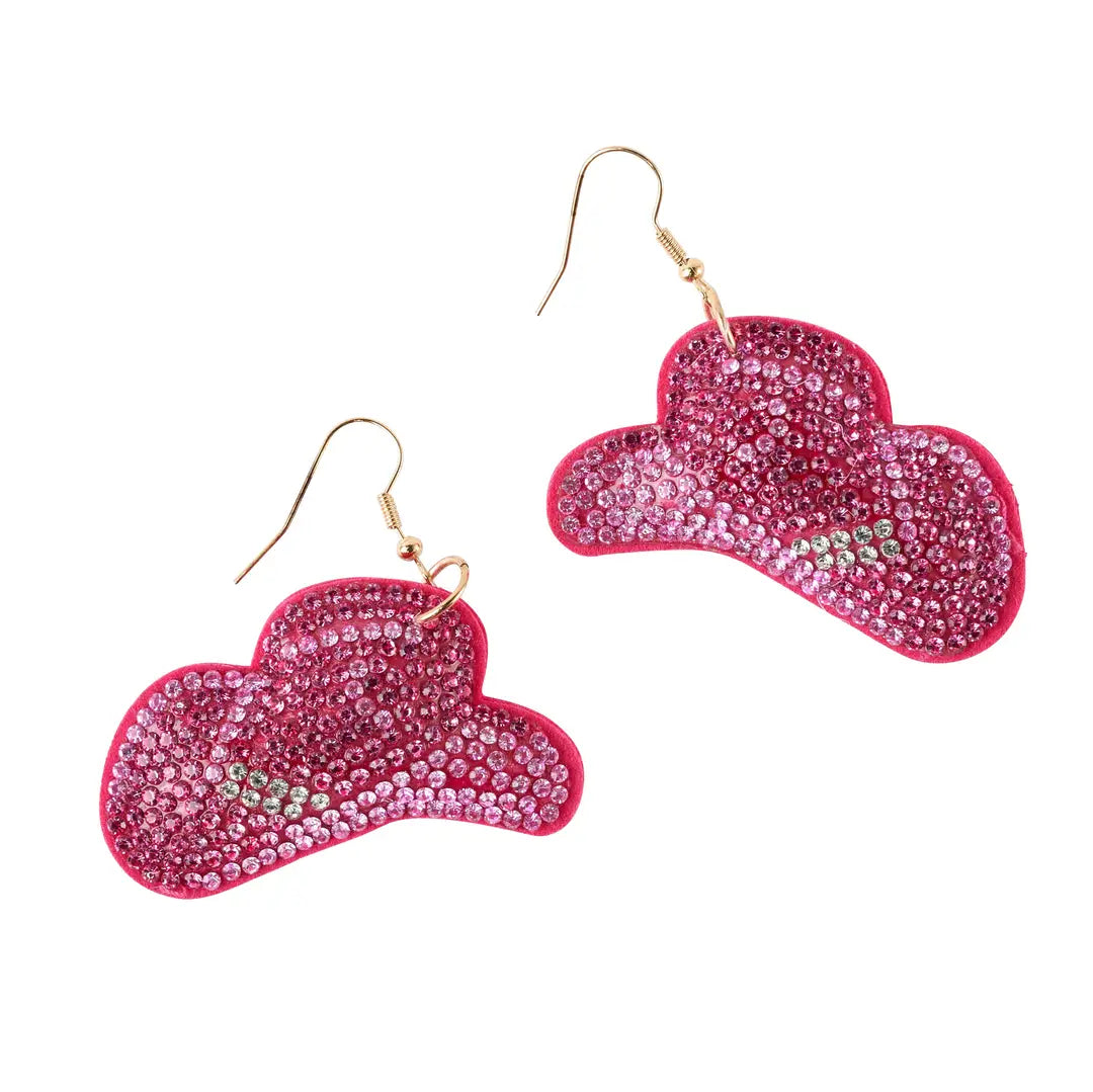 Pink Rhinestone Cowgirl Hat Earrings