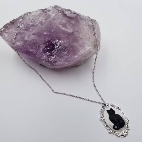 Black Cat Goth Pendant Necklace