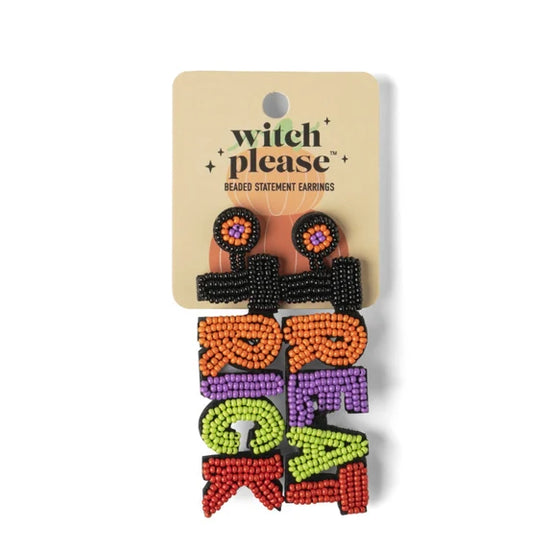 Halloween Witch Please Beaded Statement Earrings