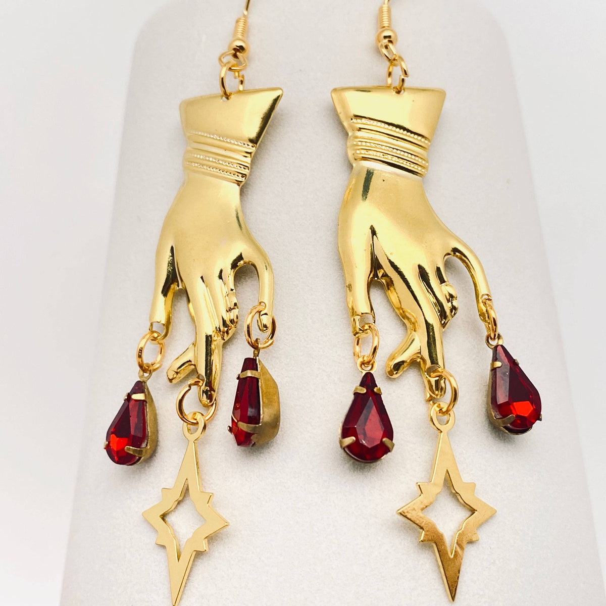 Gothic Golden Hand Rhinestone Earrings