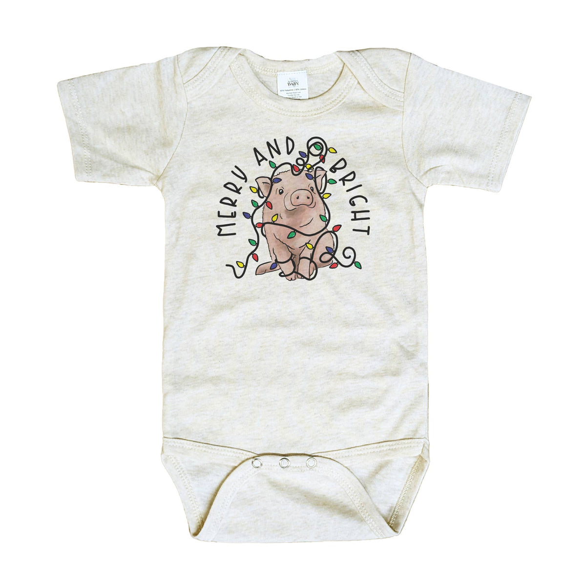 Merry & Bright Cute Pig Country Christmas Baby Bodysuit