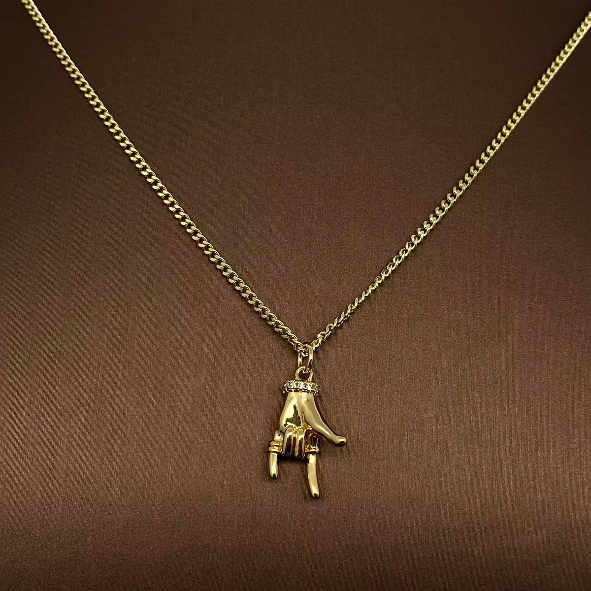 Creative Rhinestone Gesture Charm 18K Gold-plated Necklace