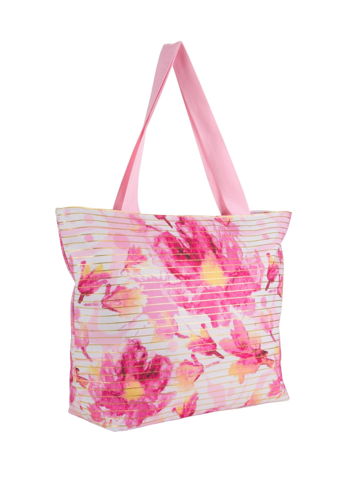 Floral and Gold Striped Tote