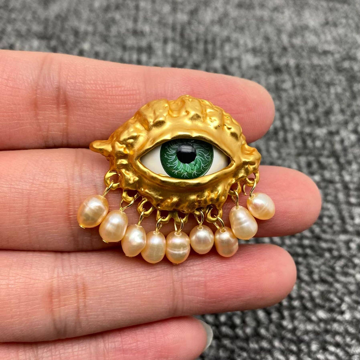 Vintage Pearl Fringe Evil Eye Adjustable Ring