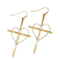 Earrings Two Tone Cross and Heart