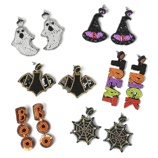 Halloween Witch Please Beaded Statement Earrings