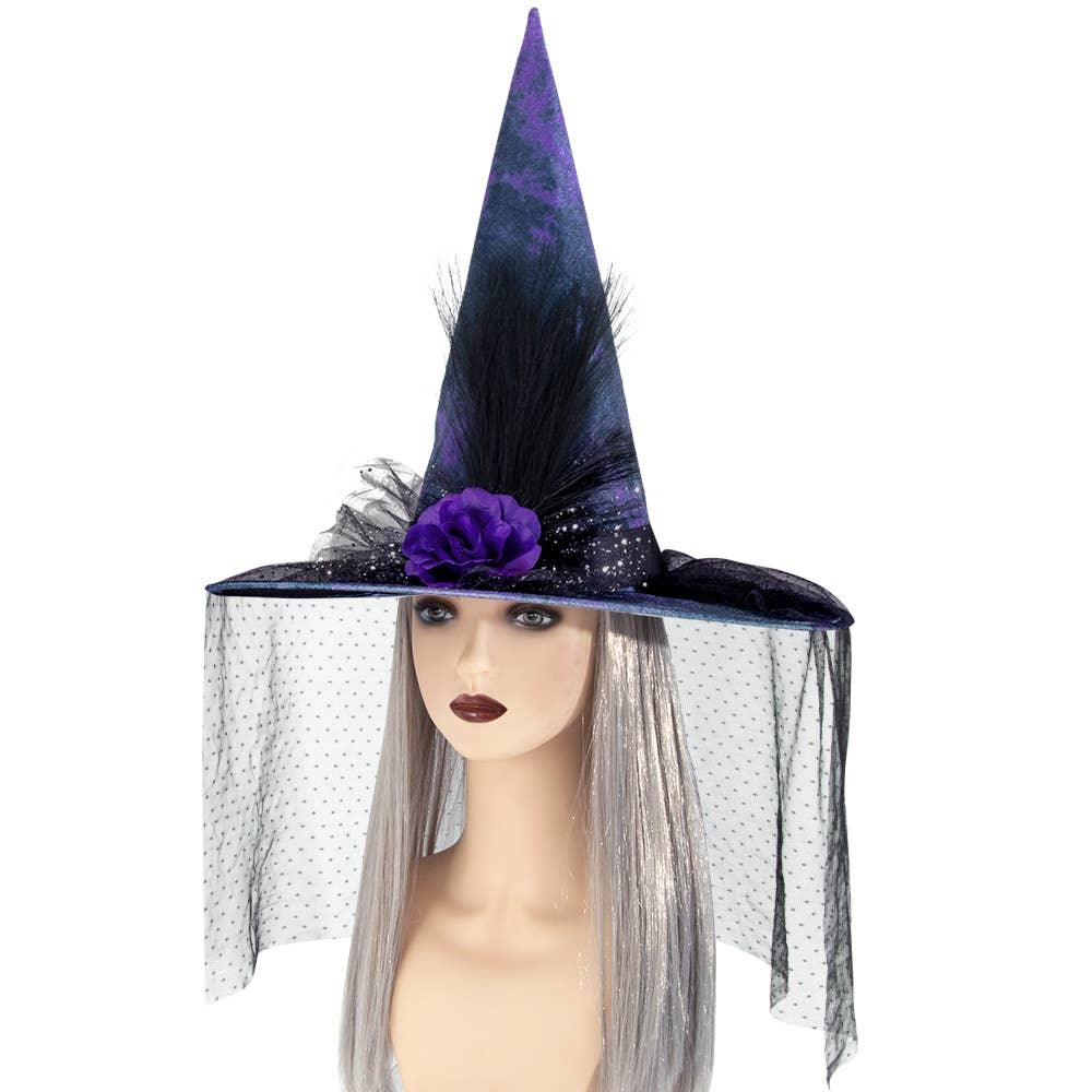 Purple Halloween Hat Mesh Witch Hat