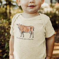"Raised in A Barn" Cow Onesie