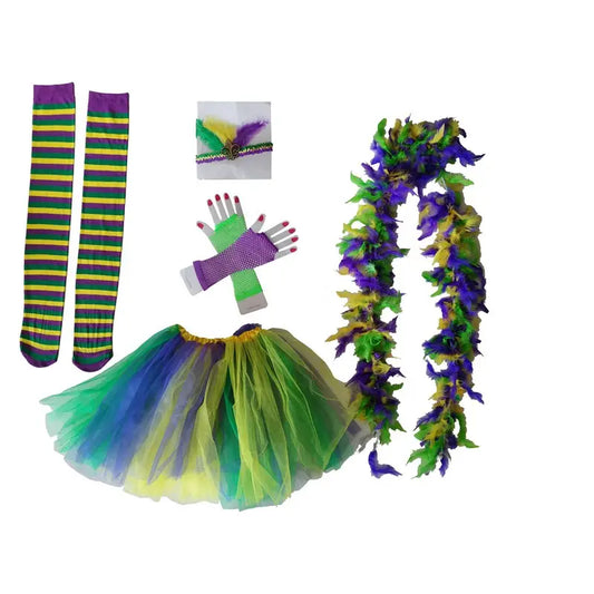 Mardi Gras Women’S Costume Kit — Tutu, Boa, Stockings