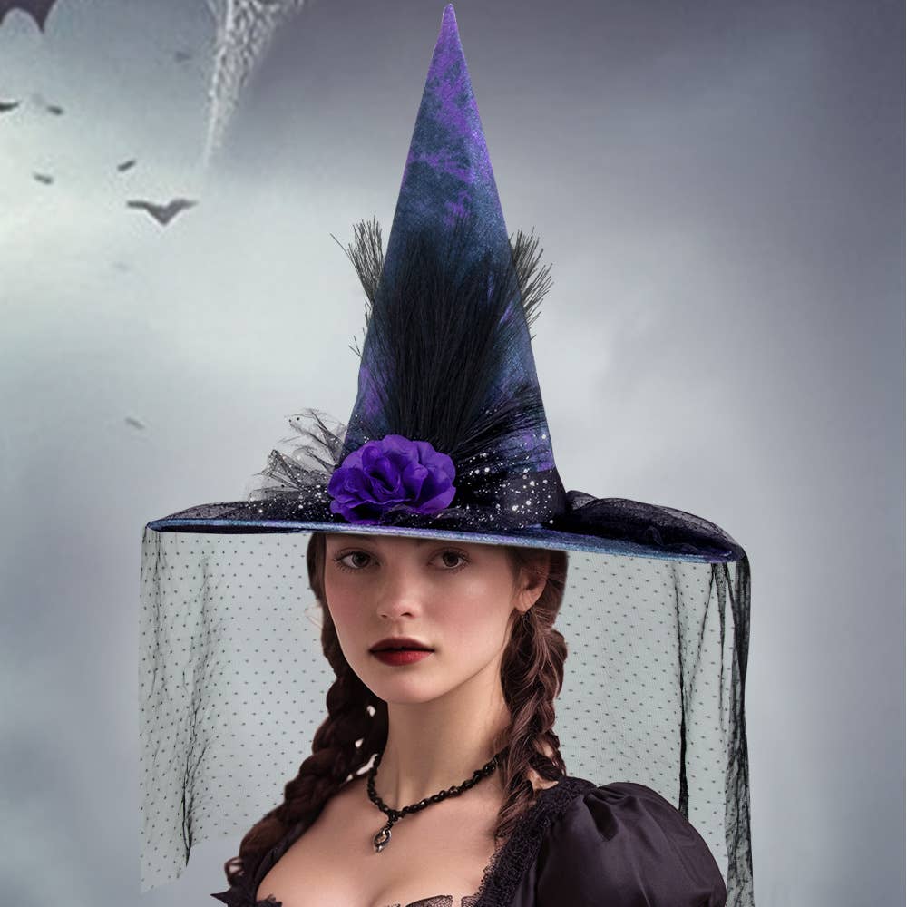 Purple Halloween Hat Mesh Witch Hat