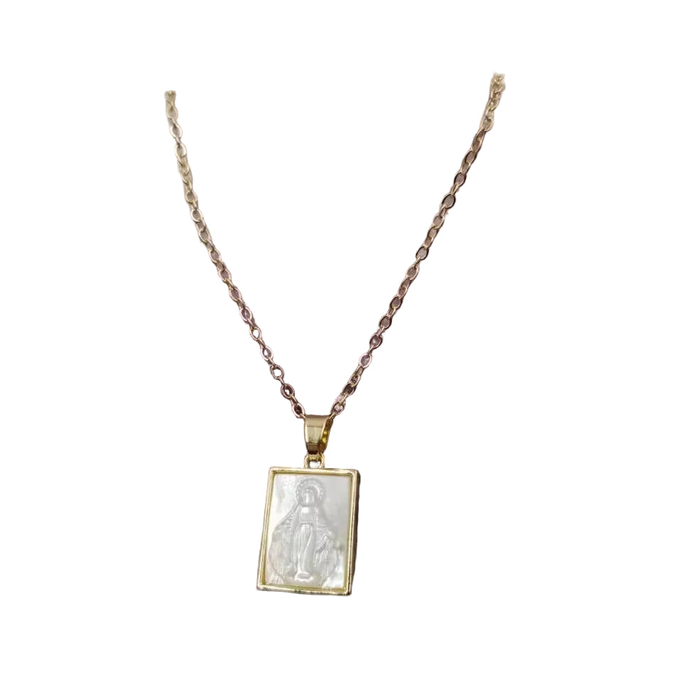Shell Virgin Mary Religious Necklace - Gold Plated