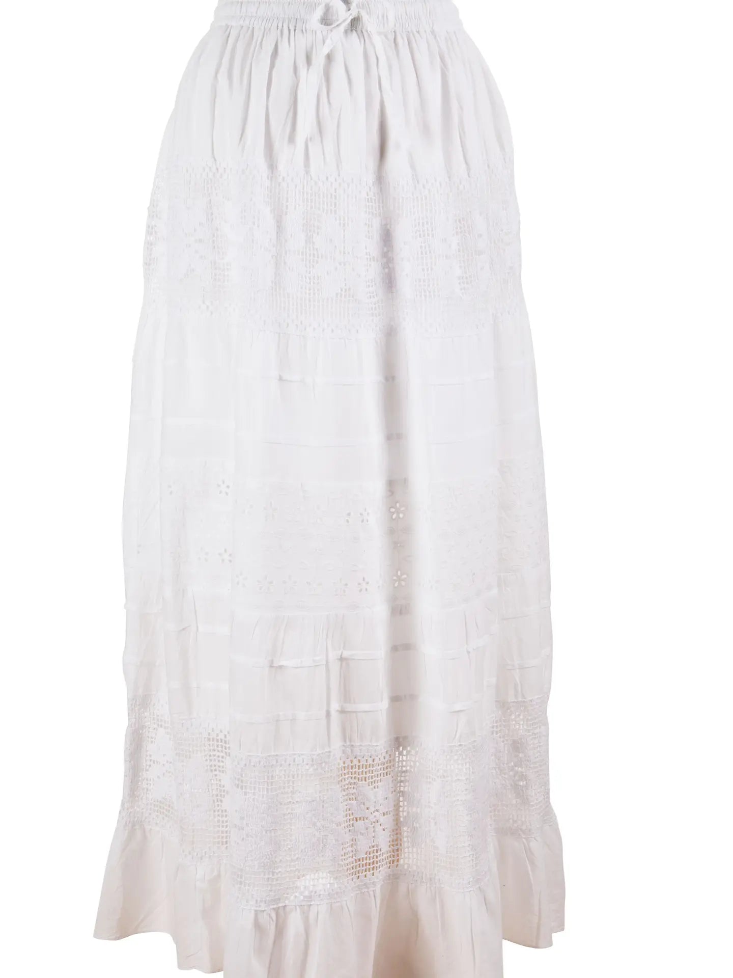 Long White Embroidered Skirt