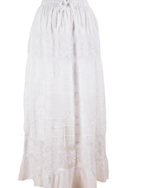 Long White Embroidered Skirt