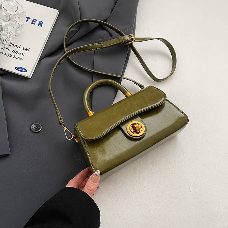 Decorative Key & Tassel Detail Glossy Top-Handle Bag