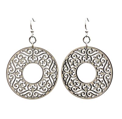 Ornate Torus Wooden Earrings
