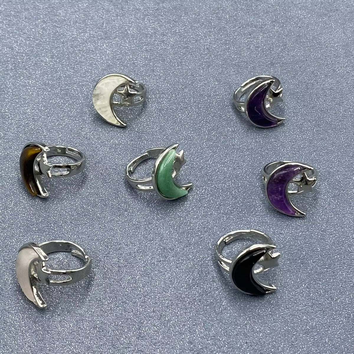 Moon &amp; Star Natural Stone Adjustable Ring