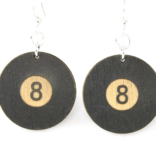 8 Ball Wooden Earrings