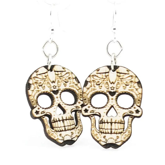 Blossom Sugar Skulls Wooden Earrings